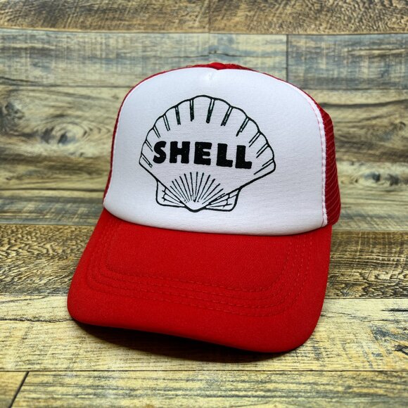 Shell Mens Trucker Hat Red Snapback 1930 Vintage Logo Gas Oil Retro Baseball Cap - Picture 2 of 8